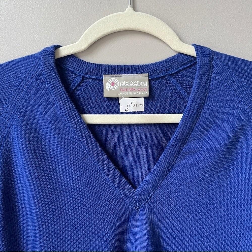 Vintage Sweater Women's L Wool Royal Blue New Deadstock Scottish Preppy Classic - Picture 9 of 12
